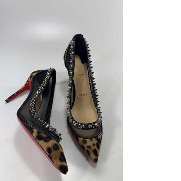 Galativi 85mm Leopard Print Pony Spiked Mesh Pumps heels D576 - Picture 8 of 12